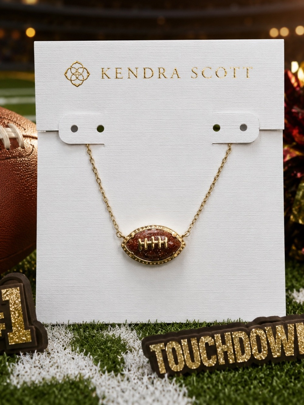 ✨Rare Find ✨Kendra Scott Football Pendant Necklace – Gold Tone Jewelry